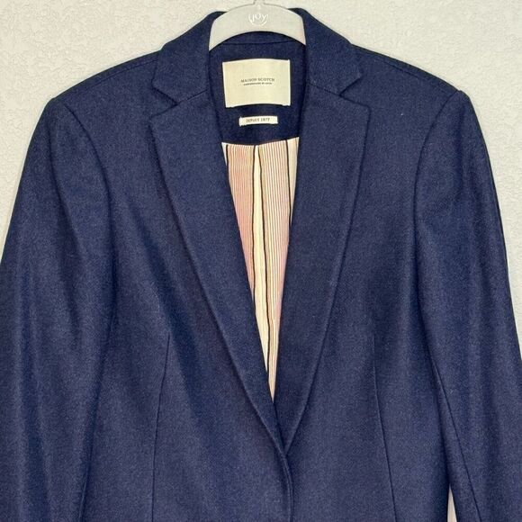 Maison Scotch Women's Blazer Jacket US Size Medium 10 Navy Blue Wool Blend Lined - Picture 4 of 9